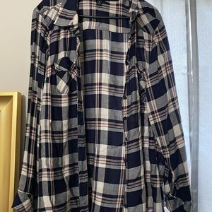 Navy blue/ white/ light pink plaid button down